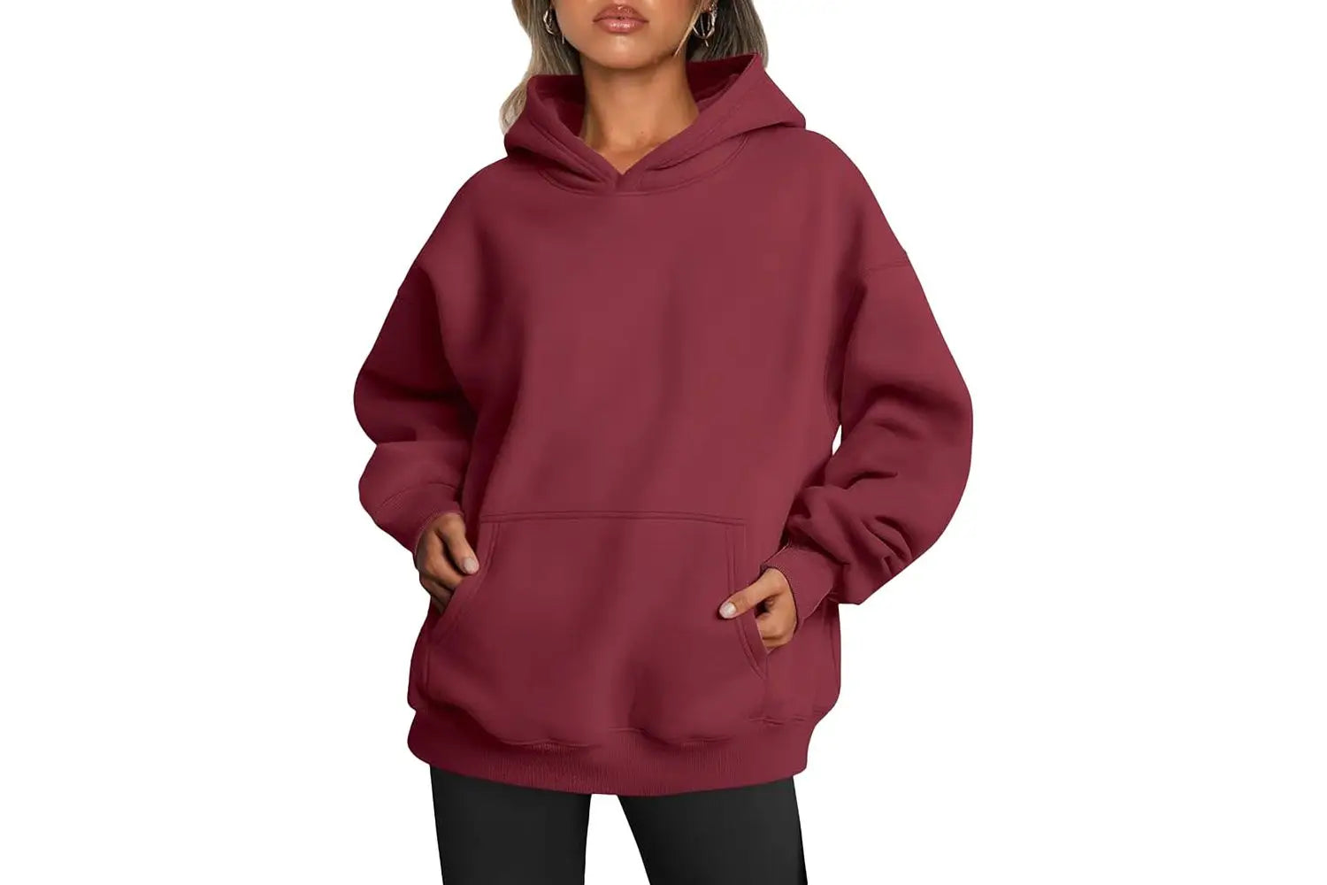Maroon hooded sweatshirt styled for 2025 oversized hoodie fashion trends