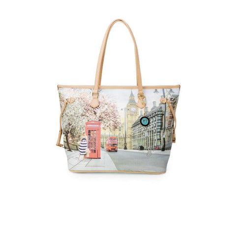 Large Ynot tote bag with London street scene, latest fashion accessory