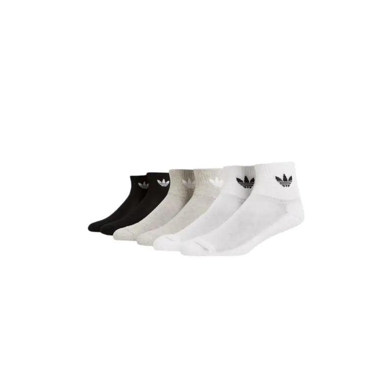 Six pairs of Adidas Trefoil logo ankle socks in black grey and white for Spring Summer collection