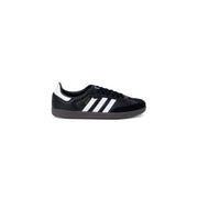 Adidas Schwarze Herren-Sneaker aus Leder, Größe 2,5, mit schwarzem Samba-Design, weißen drei Streifen und Fersenlasche.