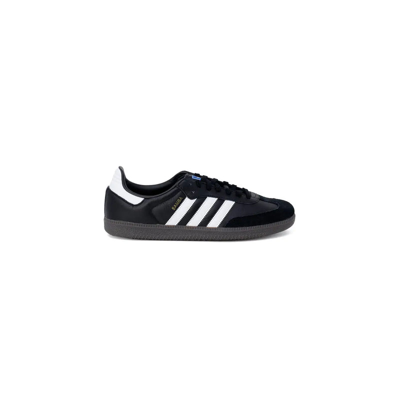 Adidas Schwarze Herren-Sneaker aus Leder, Größe 2,5, mit schwarzem Samba-Design, weißen drei Streifen und Fersenlasche.