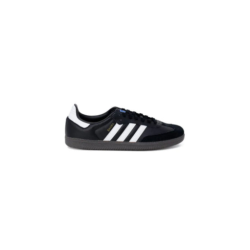 Adidas Schwarze Herren-Sneaker aus Leder, Größe 2,5, mit schwarzem Samba-Design, weißen drei Streifen und Fersenlasche.