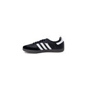 Adidas Schwarze Herren-Sneaker aus Leder, Größe 2,5, mit schwarzem Samba-Design, weißen drei Streifen und Fersenlasche.