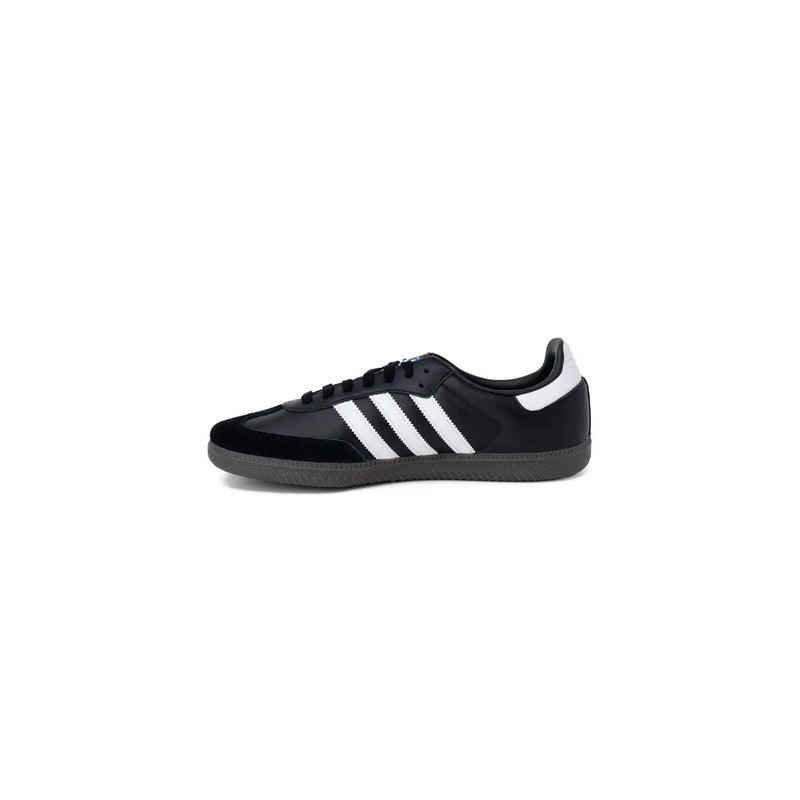 Adidas Schwarze Herren-Sneaker aus Leder, Größe 2,5, mit schwarzem Samba-Design, weißen drei Streifen und Fersenlasche.