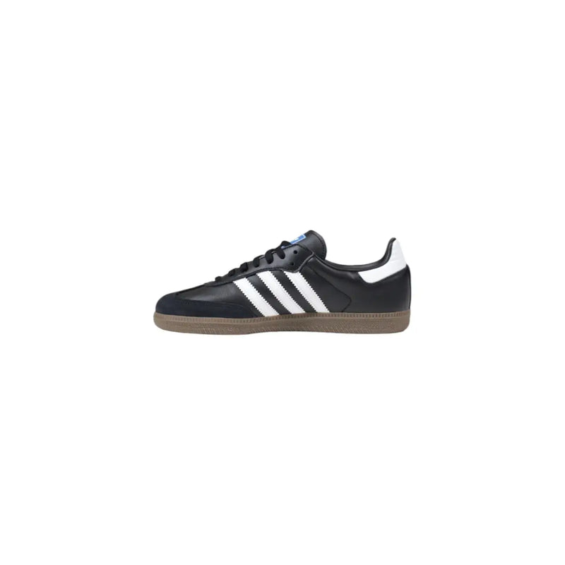 Adidas men sneakers black leather samba with white three stripes gum rubber sole and black laces for spring summer