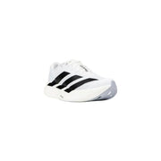Adidas Weiße Herren-Sneaker aus Synthetikmaterial zum Hineinschlüpfen mit schwarzen drei Streifen und grauem Fersenakzent im Adizero-Stil