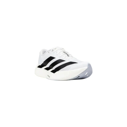 Adidas Weiße Herren-Sneaker aus Synthetikmaterial zum Hineinschlüpfen mit schwarzen drei Streifen und grauem Fersenakzent im Adizero-Stil