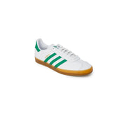 Adidas Weißer Herren-Sneaker aus Synthetikmaterial mit Schnürung, grünen Streifen und Gummisohle, Größe 2, Vorderansicht