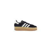 Adidas Originals Damen-Campus-Sneaker aus schwarzem, flauschigem Leder mit weißen Streifen und hellbrauner Gummisohle für Herbst und Winter