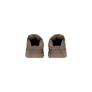Adidas Originals women brown leather platform slippers beige suede slip-on mules with shearling lining and chunky sole