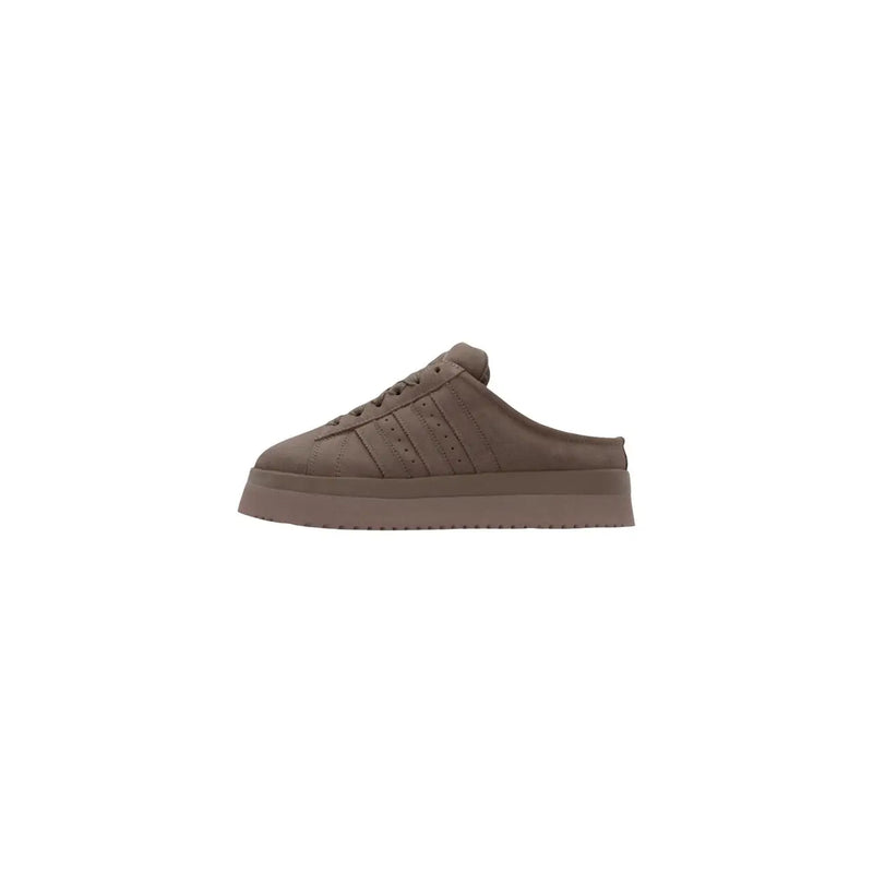 Adidas Originals women brown leather slip-on sneaker with chunky platform sole and classic three-stripe design