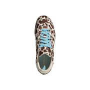 Adidas Originals women brown leopard leather sneakers with light blue laces and teal interior lining