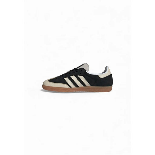 Adidas Originals Damen-Sneaker Samba aus Leder, schwarz mit cremefarbenem Wildleder-Obermaterial, drei Streifen und Gummisohle