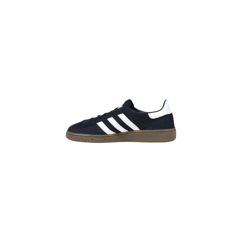 Adidas originals women suede handball spezial sneaker in black with three white stripes and gum-colored sole