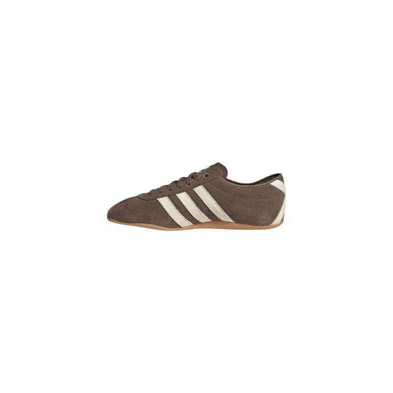 Adidas originals women suede sneakers brown featuring brown suede upper white three stripes and tan rubber sole