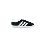 Adidas women black suede gazelle sneaker with white rubber sole and three iconic stripes polyurethane lace up