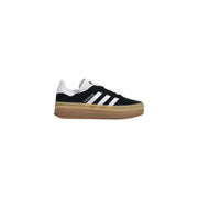 Adidas women black suede sneakers slip on shoes with white three stripes tan rubber sole and white heel tab