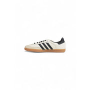 Cream-colored adidas samba leather sneaker with black three stripes and gum rubber sole for women lace up shoes