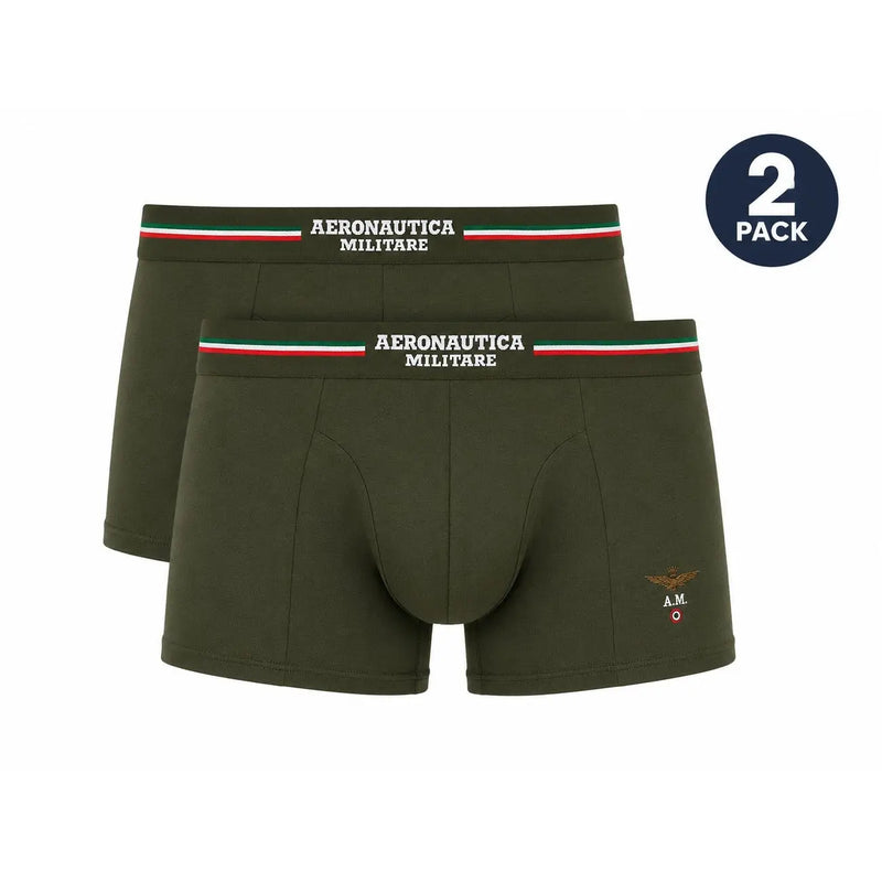 Olivgrüne Aeronautica Militare Herren-Boxershorts aus Baumwolle mit gestreiftem Bund und gesticktem Logo-Design