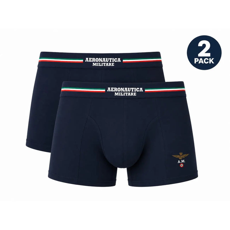 Marineblaue Aeronautica Militare Baumwoll-Boxershorts mit gestreiftem Bund und gesticktem Logo für Herren