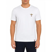 Aeronautica Militare Herren Baumwollhemd, weiß, kurzärmelig t-shirt mit gesticktem Logo und dreifarbigem Streifensaum