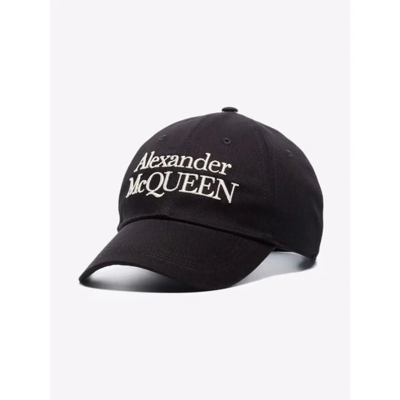 Schwarze Alexander McQueen Baseballkappe aus Baumwolle mit weißem, gesticktem Logo für Herren