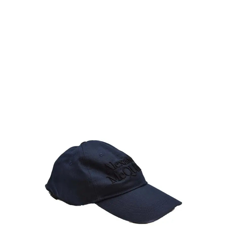Alexander Mcqueen navy blue baseball cap with black embroidered logo on the front for casual wear