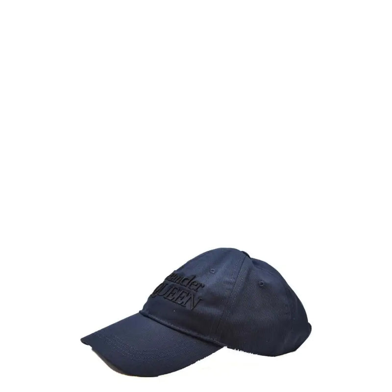 Alexander Mcqueen navy blue baseball cap with black embroidered logo on the front in cotton material