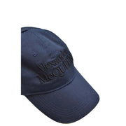 Alexander Mcqueen navy blue baseball cap with black raised embroidery on the front panel for casual wear