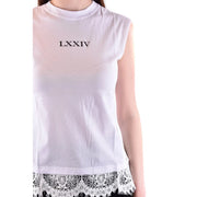 Alexander McQueen Damen-Tanktop top aus weißer Baumwolle mit schwarzer LXXIV-Stickerei auf der Brust und ärmellosem Design