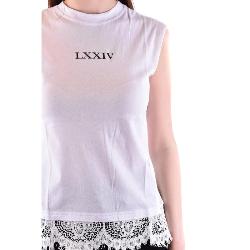 Alexander McQueen Damen-Tanktop top aus weißer Baumwolle mit schwarzer LXXIV-Stickerei auf der Brust und ärmellosem Design