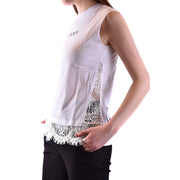 Alexander McQueen Damen-Tanktop top Ärmelloses, weißes Baumwollkleid mit zarten Spitzendetails an Seite und Saum.