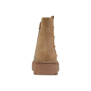 Alviero Martini Prima Classe beige tan suede ankle boots with gold-tone studs zip and chunky platform sole