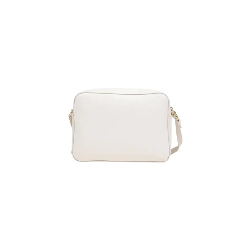 A sleek white leather crossbody bag with minimalist design and gold-tone hardware by Alviero Martini Prima Classe