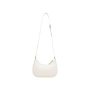 Alviero Martini Prima Classe beige print shoulder bag in sleek white leather with minimalist curved design and matching strap