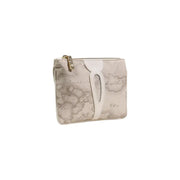 Alviero Martini Prima Classe Clutch aus beigefarbenem Leder mit Weltkartenmuster