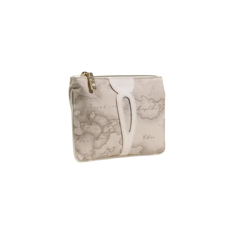 Alviero Martini Prima Classe Clutch aus beigefarbenem Leder mit Weltkartenmuster