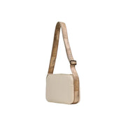 Alviero Martini Prima Classe beige cream-colored rectangular crossbody bag with map-patterned beige and brown strap