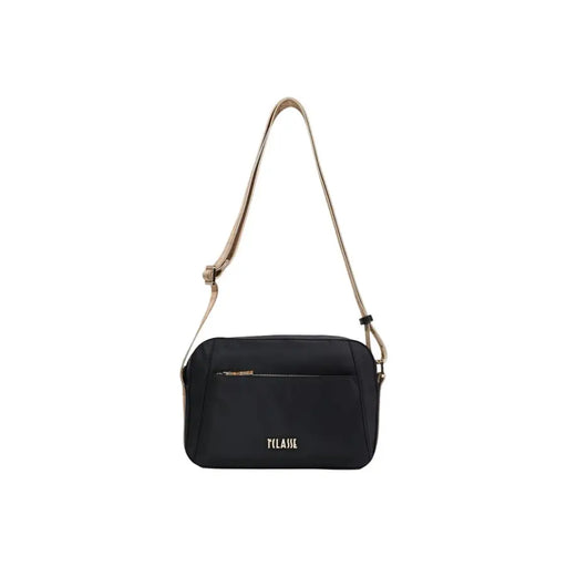 Alviero Martini Prima Classe schwarze Nylon-Umhängetasche mit goldenem Reißverschluss