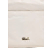 Cream-colored glossy nylon alviero martini prima classe shoulder bag with metallic tclasse logo plaque and zip pocket