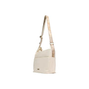 Alviero Martini Prima Classe beige cream-colored shoulder bag with patterned strap and zip pocket branding visible