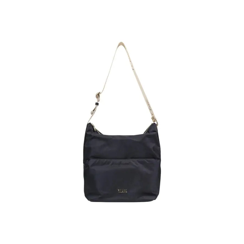 Alviero Martini Prima Classe schwarze Nylon-Schultertasche in Beige mit cremefarbenem Riemen