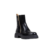 Alviero Martini Prima Classe black leather ankle boots with gold zipper