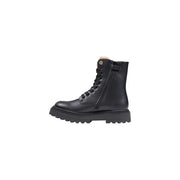 Alviero Martini Prima Classe black leather combat ankle boots with laces and side zipper