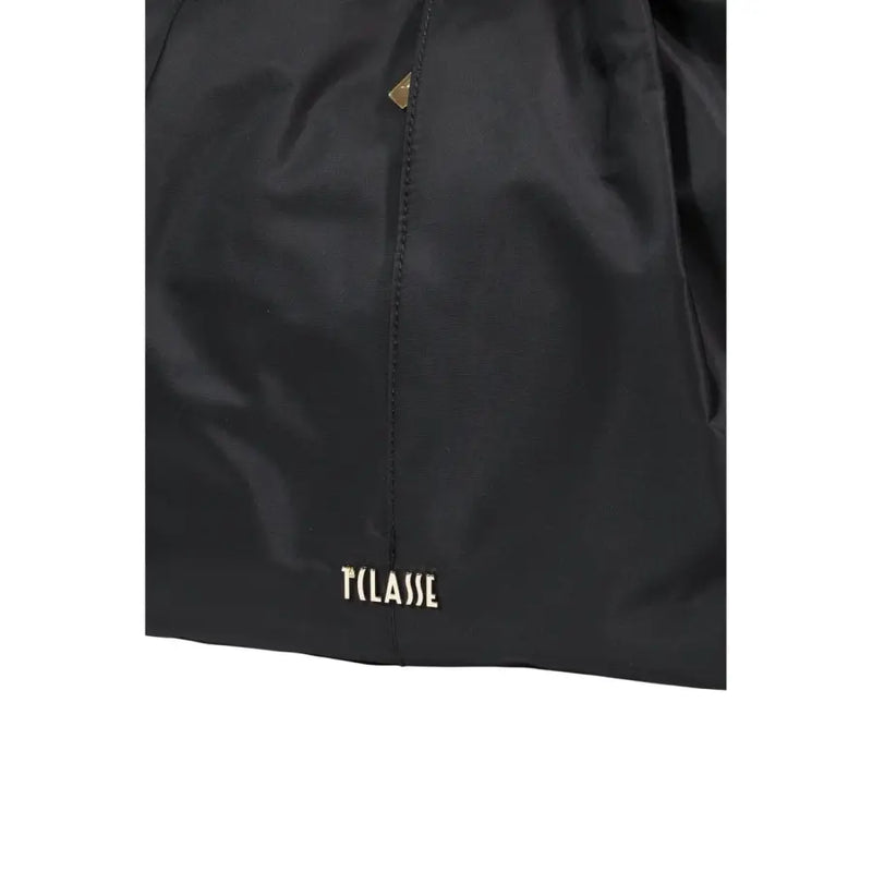 Alviero Martini Prima Classe black nylon tote bag with zip pockets gold-tone triangular zipper pull and white logo embroidery