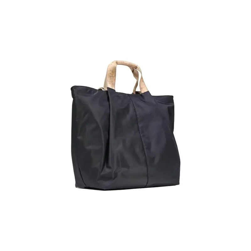 Alviero Martini Prima Classe black nylon tote bag with light-colored cork handles and zip pockets