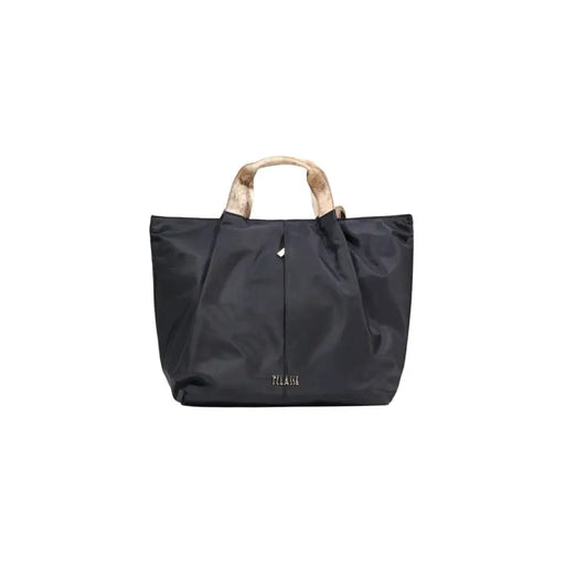 Schwarze Nylon-Tragetasche von Alviero Martini Prima Classe mit beigefarbenen, gemusterten Griffen