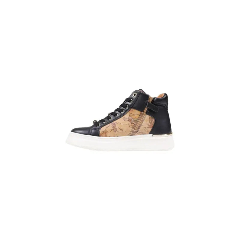 Alviero Martini Prima Classe black high-top sneakers with tan world map print
