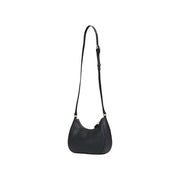 Alviero Martini Prima Classe black leather crossbody bag with sleek curved design and adjustable strap with zip closure