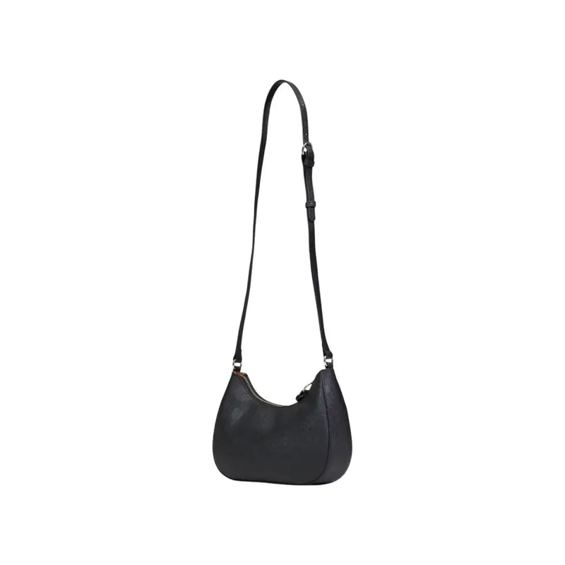 Alviero Martini Prima Classe black leather crossbody bag with sleek curved design and adjustable strap with zip closure